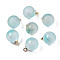 Two Tone Transparent Spray Painted Glass Pendants, with Light Gold Plated Brass Loop, Frosted, with Glitter Powder, Round, Sky Blue, 16x12mm, Hole: 2mm