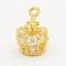 Brass Micro Pave Cubic Zirconia Pendants, Crown, Golden, 16x11x8mm, Hole: 2mm