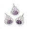 Natural Amethyst Pendants, Buddha Charms, with Platinum Tone Rack Plating Brass Findings, Cadmium Free & Lead Free, 39x32x9.5mm, Hole: 8x4.5mm