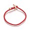 Cotton Cord Bracelets, with Brass Finding, Long-Lasting Plated, Real 24K Gold Plated, Red, 8-1/2 inch(21.5cm)~9 inch(23cm)