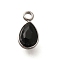 304 Stainless Steel Pendants, with Rhinestone, Stainless Steel Color, Teardrop, Jet, 10.5x5.5x0.5mm, Hole: 1.8mm