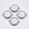 Alloy Enamel Links Connectors, with Crystal Rhinestones, Flat Round with Letter, Silver Color Plated, Letter.P, 22x16x2mm, Hole: 1.8mm