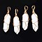 Natural White Jade Big Pendants, with Golden Brass Findings, Hexagonal Prisms, 44.5~52x10~11x9.5~10.5mm, Hole: 4x7mm