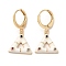 Triangle Real 18K Gold Plated Brass Dangle Leverback Earrings, with Enamel and Cubic Zirconia, White, 27x13.5mm