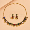 Flat Round & Flower Alloy Rhinestone Pendant Necklace & Stud Dangle Earring Sets FS-WG9BC55-01-1