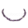 Natural Amethyst Chips Beaded Necklace & Stretc Bracelet SJEW-JS01281-01-4