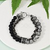 Natural Round Picasso Stone & Frosted Black Bead Bracelets BJEW-M081-01A-1