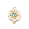 Brass Micro Pave Clear Cubic Zirconia & Shell Connector Charms KK-M303-03G-07-1