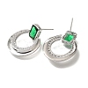 Brass Cubic Zirconia & Glass Stud Earrings EJEW-M048-01P-2