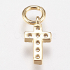 Brass Micro Pave Cubic Zirconia Tiny Cross Charms ZIRC-E147-62G-2