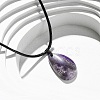 Natural & Synthetic Mixed Gemstone Teardrop Pendant Black Waxed Cord Adjustable Necklaces NJEW-G169-01-5