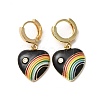 Heart with Rainbow Golden Brass Dangle Hoop Earrings EJEW-L268-042G-02-1