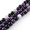 Dyed Natural Striped Agate/Banded Agate Round Bead Strands G-R342-6mm-03-1