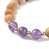 7Pcs 7 Style Natural Wood & Mixed Gemstone Round Beaded Stretch Bracelets Set BJEW-JB08813-7