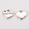 Wedding Theme Antique Silver Tone Tibetan Style Heart with Page Boy Rhinestone Charms X-TIBEP-N005-14C-1