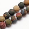 Natural Polychrome Jasper/Picasso Stone/Picasso Jasper Frosted Bead Strands G-O155-03A-8mm-1