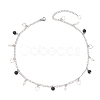 Natural Black Agate(Dyed & Heated) & Natural Pearl & 304 Stainless Steel Heart Tassel Curb Chain Necklaces NJEW-JN05342-4