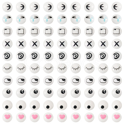 100Pairs 10 Styles Flat Round Cartoon Resin Cabochons CRES-TA0001-97-1