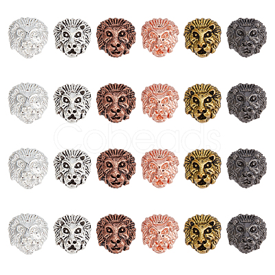 24Pcs 6 Colors Tibetan Style Alloy Lion Head Beads TIBEB-OC0001-01-1