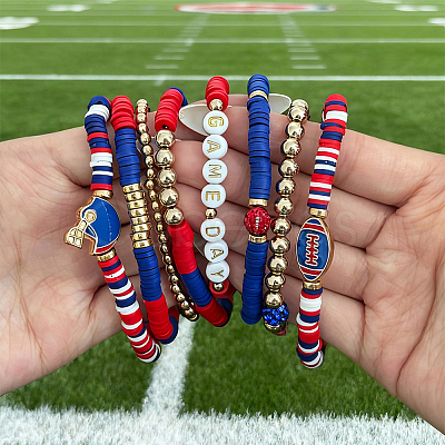 8Pcs 1Bag Rugby Polymer Clay Heishi & CCB Plastic Beaded Stretch Bracelets Set BJEW-PA0001-12A-1