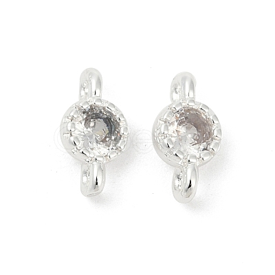 Brass Cubic Zirconia Flat Round Connector Charms KK-H204-02S-04-1
