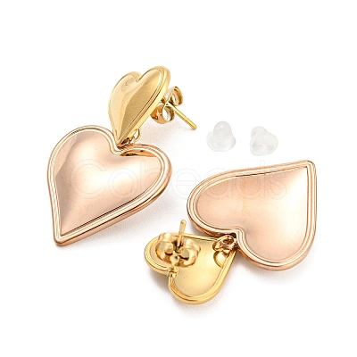 304 Stainless Steel Double Heart Dangle Stud Earrings for Women EJEW-D076-01E-RG-1