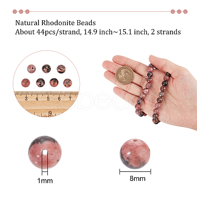 Nbeads 2 Strands Natural Rhodonite Beads Strands G-NB0004-83B-1