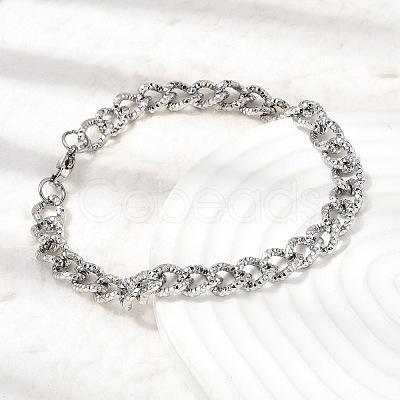 Hammered 201 Stainless Steel Cuban Link Chains Bracelets for Women Men STAS-T077-17P-1