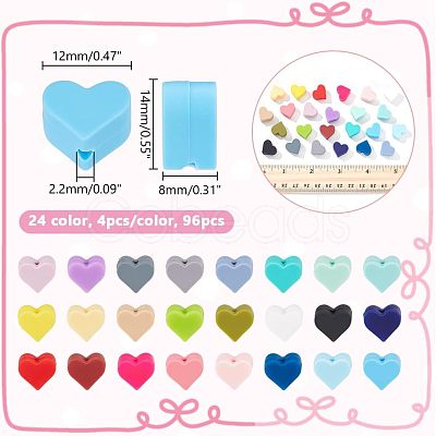 96Pcs 24 Colors Heart Food Grade Eco-Friendly Silicone Beads SIL-PH0001-30-1