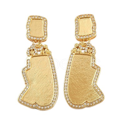 Brass Micro Pave Clear Cubic Zirconia Stud Earrings Findings KK-Z122-14G-1