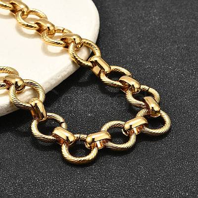 304 Stainless Steel Twisted Ring Link Chain Necklaces NJEW-R023-12G-1