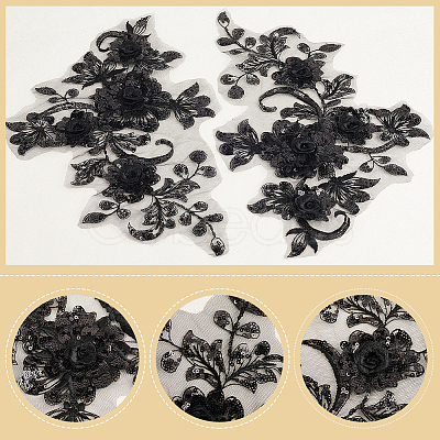 2Pcs Polyester Paillette Embroidered Cloth Sew on Patches PATC-CY0001-01A-1