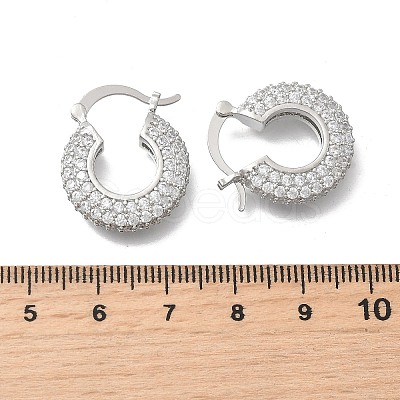 Brass Micro Pave Clear Cubic Zirconia Flat Round Hoop Earrings EJEW-K318-04B-P-1