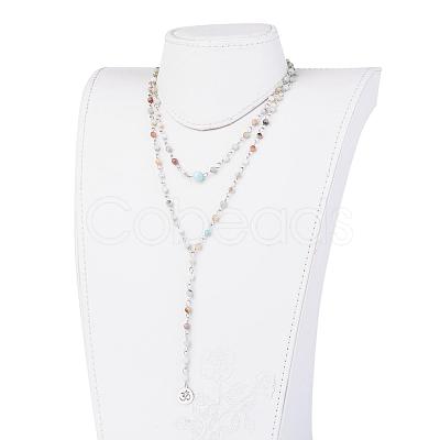 Natural Flower Amazonite Lariat Necklaces NJEW-JN01961-02-1