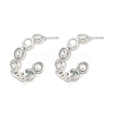 Brass Micro Pave Clear Cubic Zirconia Stud Earrings EJEW-G452-07P-1