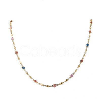 304 Stainless Steel Enamel Colorful Heart Link Chain Necklaces for Women NJEW-JN05899-1