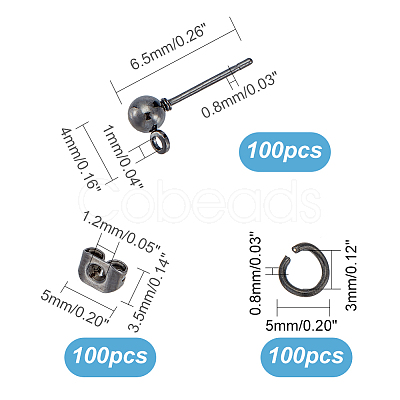 100Pcs Iron Ball Stud Earring Findings KK-UN0001-33-1