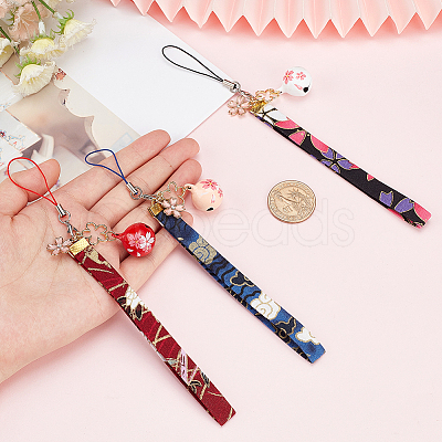 3Pcs Japanese Enamel Sakura Brass Bell Mobile Straps HJEW-PH01664-1