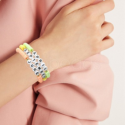 12 Months Polymer Clay & Acrylic Beaded Stretch Bracelet Sets for Women BJEW-SW00144-1