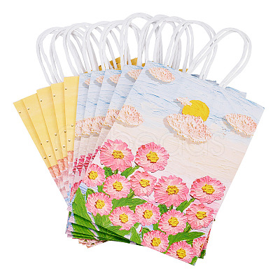 10Pcs 2 Colors Paper Flower Pattern Printed Carry Storage Tote Bags ABAG-TA0001-49A-1