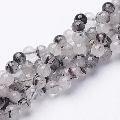 Natural Black Rutilated Quartz Beads Strands G-D295-6mm-1