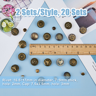 20 Sets 10 Style Lion/Flower/Heart Alloy Decorative Rivets FIND-DC0005-20-1