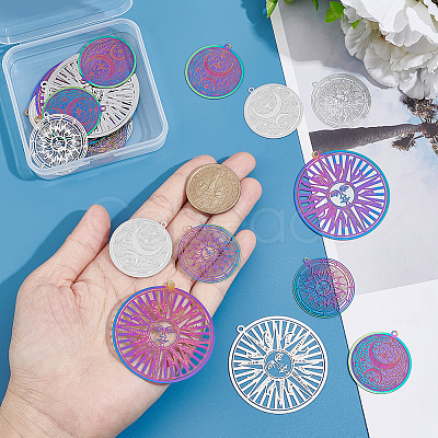 24Pcs 6 Style Ion Plating(IP) 201 & 304 Stainless Steel Filigree Pendants STAS-UN0042-06-1