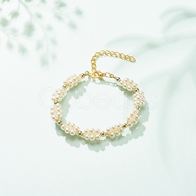 Glass Pearl Braided Beaded Bracelet BJEW-JB08593-1