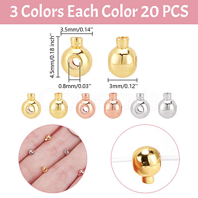 ARRICRAFT 60Pcs 3 Colors Brass Crimp Beads KK-AR0003-60-1