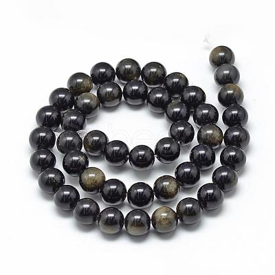 Natural Golden Sheen Obsidian Beads Strands G-R446-12mm-22-1