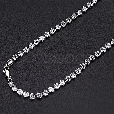 Stainless Steel Full Rhinestone Cross Pendant 4mm Tennis Chain Necklaces KD8251-3-1