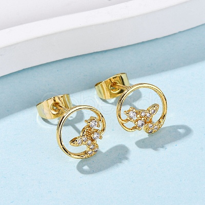 Brass Micro Pave Clear Cubic Zirconia Stud Earrings EJEW-D328-04G-02-1