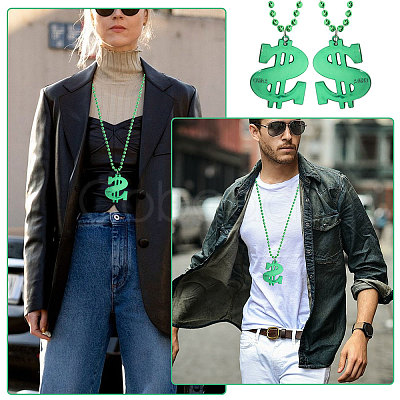 Plastic Dollar Sign Big Pendant Ball Chain Necklaces NJEW-WH0021-81B-1