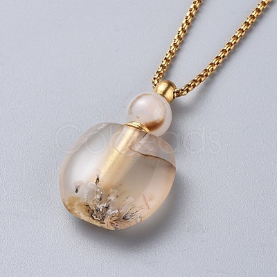 Natural Gemstone Perfume Bottle Pendant Necklaces NJEW-F251-12-1